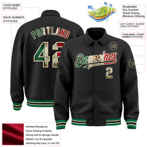 Custom Black Vintage Mexican Flag Cream-Kelly Green Bomber Full-Snap Varsity Letterman Lapel Collar Byron Jacket