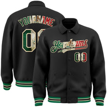 Загрузить изображение в средство просмотра галереи, Custom Black Vintage Mexican Flag Cream-Kelly Green Bomber Full-Snap Varsity Letterman Lapel Collar Byron Jacket
