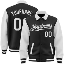 Загрузить изображение в средство просмотра галереи, Custom Black White Bomber Full-Snap Varsity Letterman Two Tone Lapel Collar Byron Jacket
