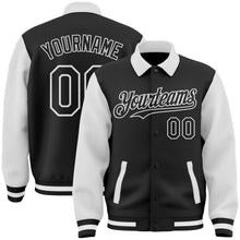 Загрузить изображение в средство просмотра галереи, Custom Black White Bomber Full-Snap Varsity Letterman Two Tone Lapel Collar Byron Jacket
