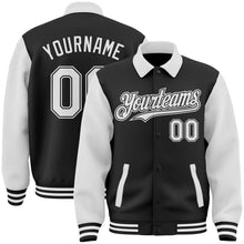 Загрузить изображение в средство просмотра галереи, Custom Black White Bomber Full-Snap Varsity Letterman Two Tone Lapel Collar Byron Jacket
