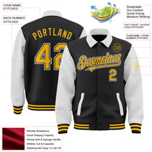 Загрузить изображение в средство просмотра галереи, Custom Black Gold-White Bomber Full-Snap Varsity Letterman Two Tone Lapel Collar Byron Jacket
