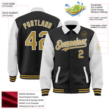 Загрузить изображение в средство просмотра галереи, Custom Black Old Gold-White Bomber Full-Snap Varsity Letterman Two Tone Lapel Collar Byron Jacket
