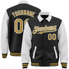 Загрузить изображение в средство просмотра галереи, Custom Black Old Gold-White Bomber Full-Snap Varsity Letterman Two Tone Lapel Collar Byron Jacket
