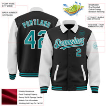 Load image into Gallery viewer, Custom Black Teal-White Bomber Full-Snap Varsity Letterman Two Tone Lapel Collar Byron Jacket
