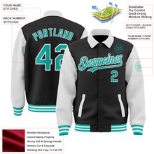 Загрузить изображение в средство просмотра галереи, Custom Black Aqua-White Bomber Full-Snap Varsity Letterman Two Tone Lapel Collar Byron Jacket
