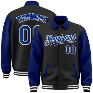 Custom Black Royal-White Bomber Full-Snap Varsity Letterman Two Tone Lapel Collar Byron Jacket