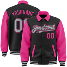 Загрузить изображение в средство просмотра галереи, Custom Black Gray-Pink Bomber Full-Snap Varsity Letterman Two Tone Lapel Collar Byron Jacket
