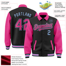 Загрузить изображение в средство просмотра галереи, Custom Black Pink-Light Blue Bomber Full-Snap Varsity Letterman Two Tone Lapel Collar Byron Jacket
