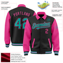 Загрузить изображение в средство просмотра галереи, Custom Black Aqua-Pink Bomber Full-Snap Varsity Letterman Two Tone Lapel Collar Byron Jacket
