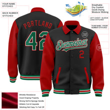 Загрузить изображение в средство просмотра галереи, Custom Black Kelly Green-Red Bomber Full-Snap Varsity Letterman Two Tone Lapel Collar Byron Jacket
