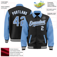 Загрузить изображение в средство просмотра галереи, Custom Black Light Blue-White Bomber Full-Snap Varsity Letterman Two Tone Lapel Collar Byron Jacket
