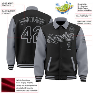 Custom Black Gray Bomber Full-Snap Varsity Letterman Two Tone Lapel Collar Byron Jacket