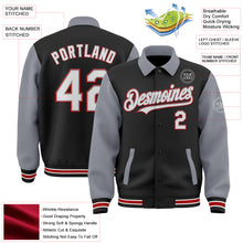 Загрузить изображение в средство просмотра галереи, Custom Black Gray-Red Bomber Full-Snap Varsity Letterman Two Tone Lapel Collar Byron Jacket
