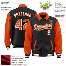 Загрузить изображение в средство просмотра галереи, Custom Black Orange-White Bomber Full-Snap Varsity Letterman Two Tone Lapel Collar Byron Jacket
