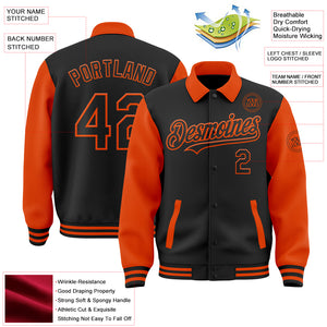 Custom Black Orange Bomber Full-Snap Varsity Letterman Two Tone Lapel Collar Byron Jacket