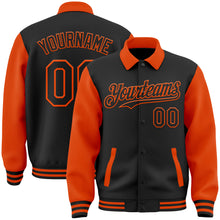 Charger l&#39;image dans la galerie, Custom Black Orange Bomber Full-Snap Varsity Letterman Two Tone Lapel Collar Byron Jacket
