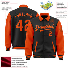 Загрузить изображение в средство просмотра галереи, Custom Black Orange Bomber Full-Snap Varsity Letterman Two Tone Lapel Collar Byron Jacket
