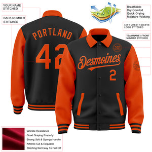 Custom Black Orange Bomber Full-Snap Varsity Letterman Two Tone Lapel Collar Byron Jacket