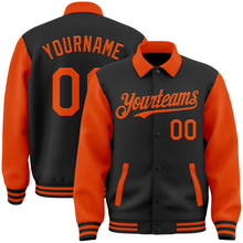 Загрузить изображение в средство просмотра галереи, Custom Black Orange Bomber Full-Snap Varsity Letterman Two Tone Lapel Collar Byron Jacket
