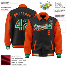 Charger l&#39;image dans la galerie, Custom Black Kelly Green-Orange Bomber Full-Snap Varsity Letterman Two Tone Lapel Collar Byron Jacket
