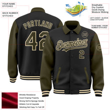 Загрузить изображение в средство просмотра галереи, Custom Black Olive-Cream Bomber Full-Snap Varsity Letterman Two Tone Lapel Collar Byron Jacket
