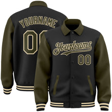 Загрузить изображение в средство просмотра галереи, Custom Black Olive-Cream Bomber Full-Snap Varsity Letterman Two Tone Lapel Collar Byron Jacket
