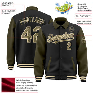 Custom Black Camo Olive-Cream Bomber Full-Snap Varsity Letterman Two Tone Lapel Collar Byron Jacket