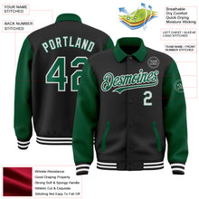 Загрузить изображение в средство просмотра галереи, Custom Black Kelly Green-White Bomber Full-Snap Varsity Letterman Two Tone Lapel Collar Byron Jacket
