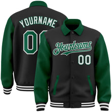 Загрузить изображение в средство просмотра галереи, Custom Black Kelly Green-White Bomber Full-Snap Varsity Letterman Two Tone Lapel Collar Byron Jacket
