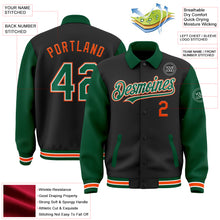 Загрузить изображение в средство просмотра галереи, Custom Black Kelly Green-Orange Bomber Full-Snap Varsity Letterman Two Tone Lapel Collar Byron Jacket
