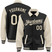 Загрузить изображение в средство просмотра галереи, Custom Black Cream Bomber Full-Snap Varsity Letterman Two Tone Lapel Collar Byron Jacket
