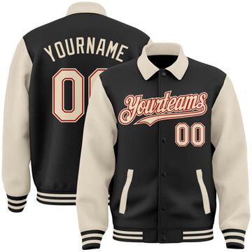 Custom Black Cream-Red Bomber Full-Snap Varsity Letterman Two Tone Lapel Collar Byron Jacket