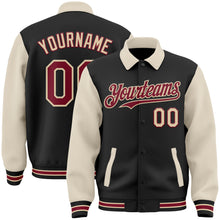 Charger l&#39;image dans la galerie, Custom Black Crimson Cream-City Cream Bomber Full-Snap Varsity Letterman Two Tone Lapel Collar Byron Jacket
