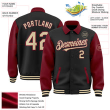 Load image into Gallery viewer, Custom Black Cream-Crimson Bomber Full-Snap Varsity Letterman Two Tone Lapel Collar Byron Jacket
