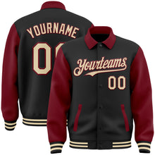 Загрузить изображение в средство просмотра галереи, Custom Black Cream-Crimson Bomber Full-Snap Varsity Letterman Two Tone Lapel Collar Byron Jacket
