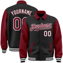 Charger l&#39;image dans la galerie, Custom Black Crimson-White Bomber Full-Snap Varsity Letterman Two Tone Lapel Collar Byron Jacket
