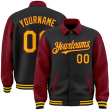 Загрузить изображение в средство просмотра галереи, Custom Black Gold-Crimson Bomber Full-Snap Varsity Letterman Two Tone Lapel Collar Byron Jacket
