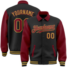 Charger l&#39;image dans la galerie, Custom Black Crimson-Old Gold Bomber Full-Snap Varsity Letterman Two Tone Lapel Collar Byron Jacket
