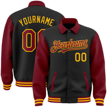 Загрузить изображение в средство просмотра галереи, Custom Black Crimson-Gold Bomber Full-Snap Varsity Letterman Two Tone Lapel Collar Byron Jacket
