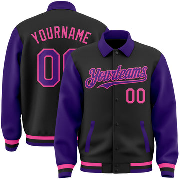 Custom Black Purple-Pink Bomber Full-Snap Varsity Letterman Two Tone Lapel Collar Byron Jacket