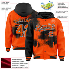 Load image into Gallery viewer, Custom Orange Black-White Abstract Color Blocks Fragment Art 3D Pattern Design Bomber Full-Snap Varsity Letterman Hoodie Jacket
