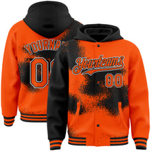 Charger l&#39;image dans la galerie, Custom Orange Black-White Abstract Color Blocks Fragment Art 3D Pattern Design Bomber Full-Snap Varsity Letterman Hoodie Jacket
