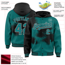 Charger l&#39;image dans la galerie, Custom Teal Black-White Abstract Color Blocks Fragment Art 3D Pattern Design Bomber Full-Snap Varsity Letterman Hoodie Jacket
