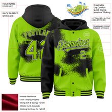 Laden Sie das Bild in den Galerie-Viewer, Custom Neon Green Black-White Abstract Color Blocks Fragment Art 3D Pattern Design Bomber Full-Snap Varsity Letterman Hoodie Jacket
