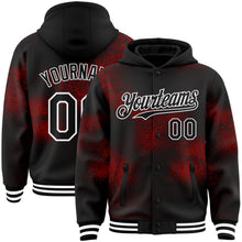 Laden Sie das Bild in den Galerie-Viewer, Custom Black Red-White Abstract Network 3D Pattern Design Bomber Full-Snap Varsity Letterman Hoodie Jacket
