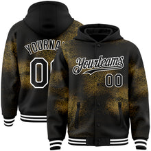 Charger l&#39;image dans la galerie, Custom Black Old Gold-White Abstract Network 3D Pattern Design Bomber Full-Snap Varsity Letterman Hoodie Jacket
