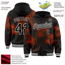 Load image into Gallery viewer, Custom Black Orange-White Abstract Network 3D Pattern Design Bomber Full-Snap Varsity Letterman Hoodie Jacket
