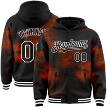 Charger l&#39;image dans la galerie, Custom Black Orange-White Abstract Network 3D Pattern Design Bomber Full-Snap Varsity Letterman Hoodie Jacket
