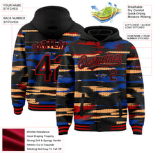 Charger l&#39;image dans la galerie, Custom Black Red Royal-Yellow Abstract Color Blocks 3D Pattern Design Bomber Full-Snap Varsity Letterman Hoodie Jacket
